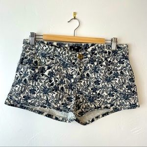 H&M Floral Denim Shorts Off White Black